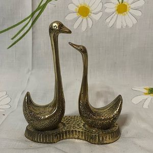 Vintage Art Deco midcentury modern double swan single base small brass figurine